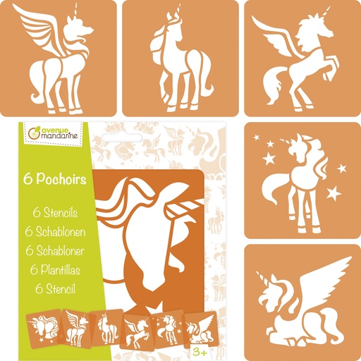 [PO006C] Set de 6 pochoirs enfants, Licornes