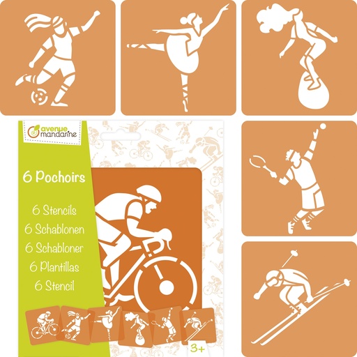 [PO008C] Set de 6 pochoirs enfants, Sports