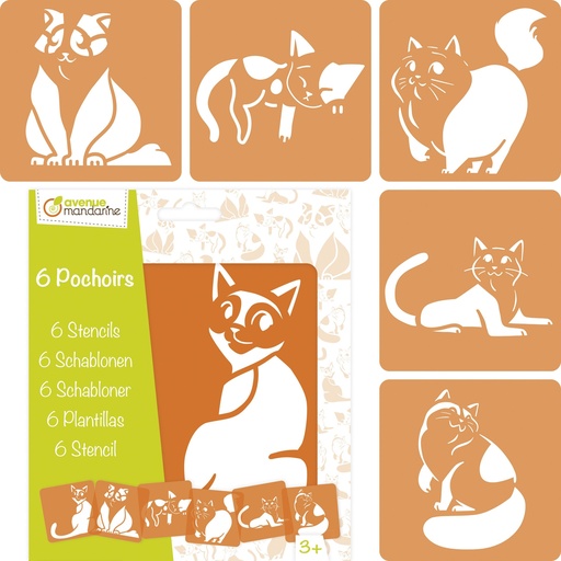 [PO009C] Set de 6 pochoirs enfants, Chats