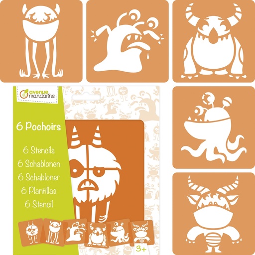 [PO011C] Set de 6 pochoirs enfants, Monstres