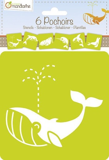[PO005] * Set de 6 pochoirs, Animaux marins