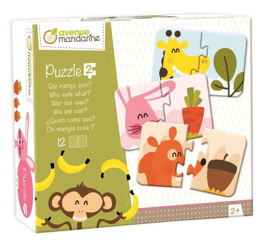 [JE519C] * Jeu éducatif, Puzzle 2 pièces, Qui mange quoi?
