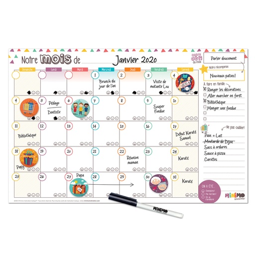 [FRCM-0001H] Calendrier mensuel H "Notre mois ensemble" horizontal